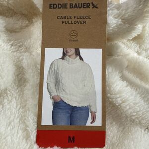 Eddie Bauer Women's Ultrasoft Cable Fleece Pullover, Ivory, Size Medium NWT